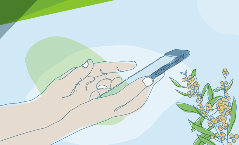 Illustration of hands using a mobile phone